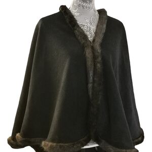 Faux fur trimmed cape/wrap